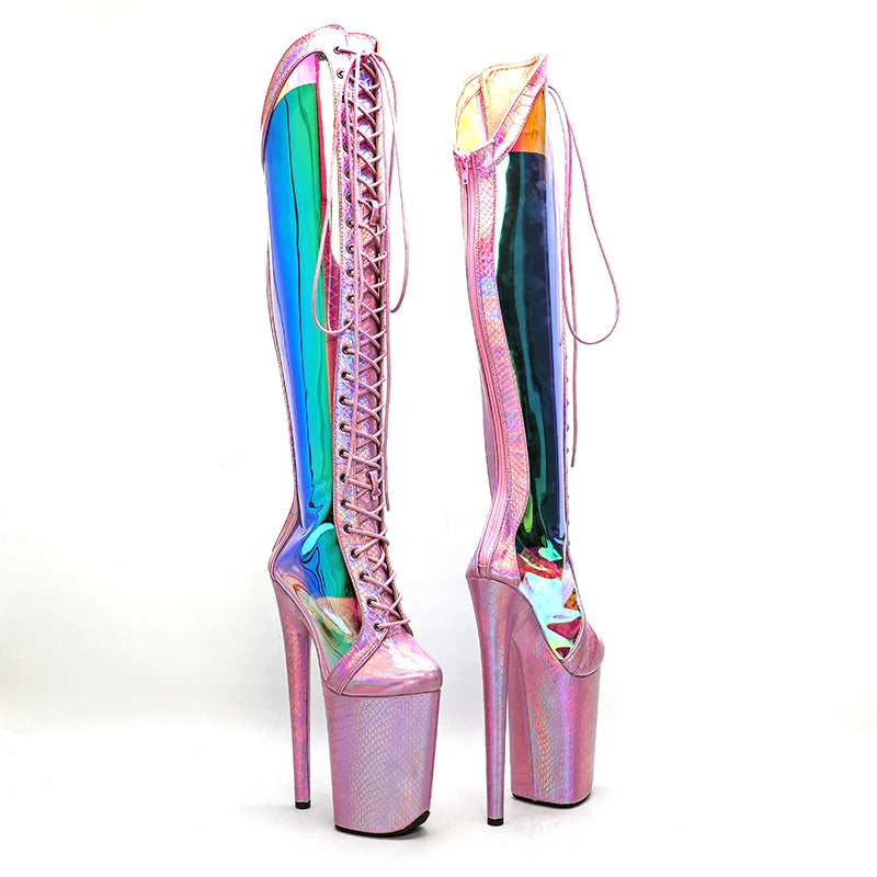 23CM/9inches Snake Pink holographic Upper fashion lady High Heel platform Pole Dance boots