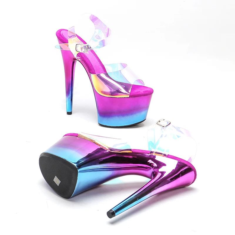 17CM/7Inch PVC upper y exotic shinny platform High Heels Pole Dancing sandals Shoes