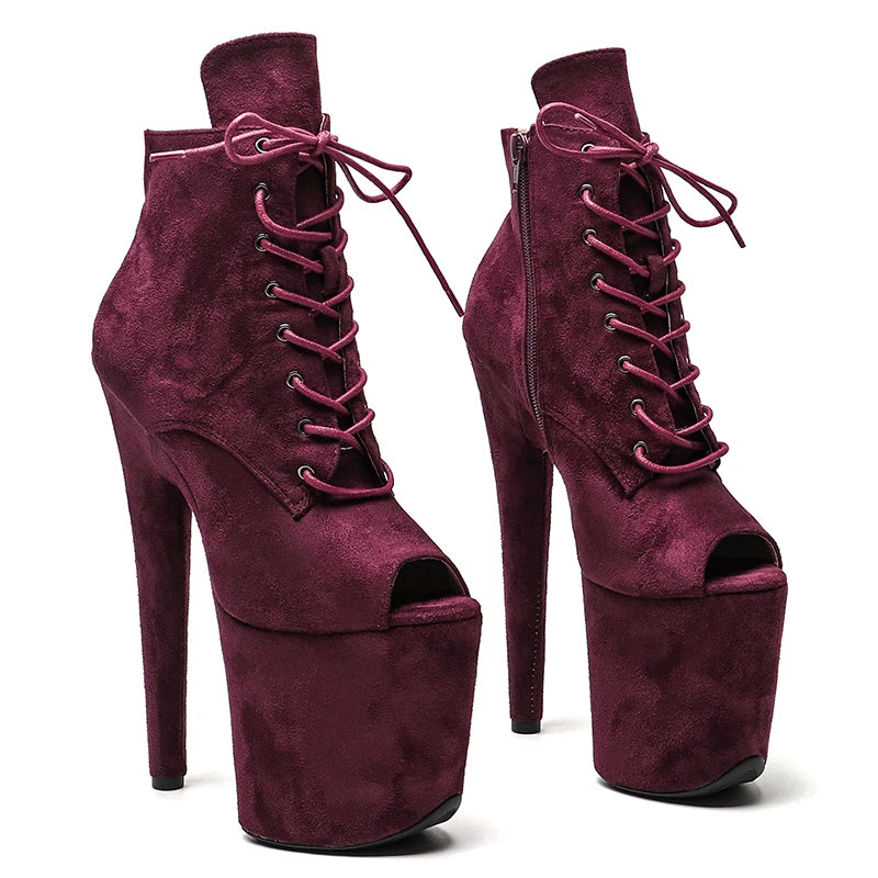 20CM/8Inch Suede open toe lace up boots High Heels platform Ankle Boots y Stripper Shoes Pole Dance boot 2B