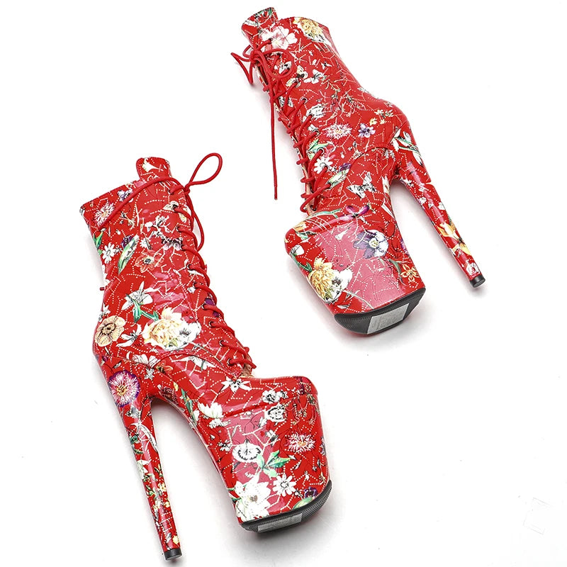 20CM/8inches flowers pattern PU Upper fashion High Heel platform Boots Pole Dance boots