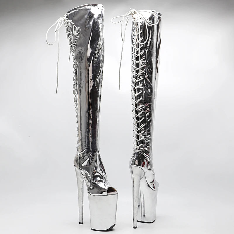 23CM/9inches Shiny PU Open Toe fashion lady High Heel platform Pole Dance boots