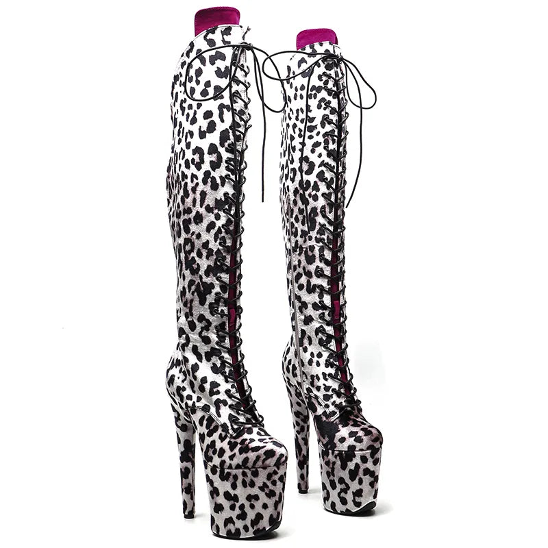 20CM/8inches Leopard Upper with Suede tongue Pole dancing shoes High Heel platform Boots Pole Dance boots