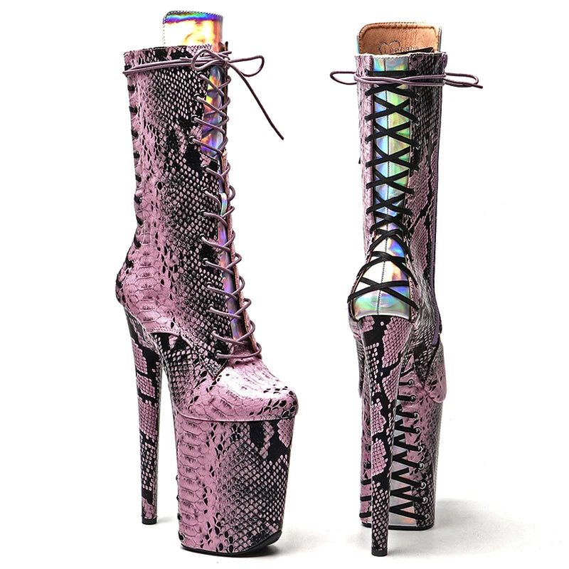 23CM/9inches PU Upper High Heels Platform Ankle Boots Lace Up y Pole Dancing Boot