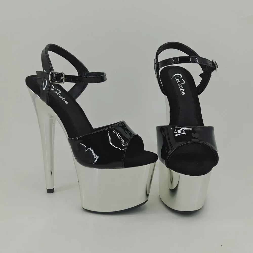 Shinny Silver Color 17CM/7Inch Beige Women's Platform Sandals party High Heels Shoes Pole Dancing Shoes