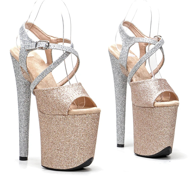 20cm/8inches Bling Sequins Fashion Shoes Super High Heels y Platform Sandals Nightclub Catwalk Women Shoes1B