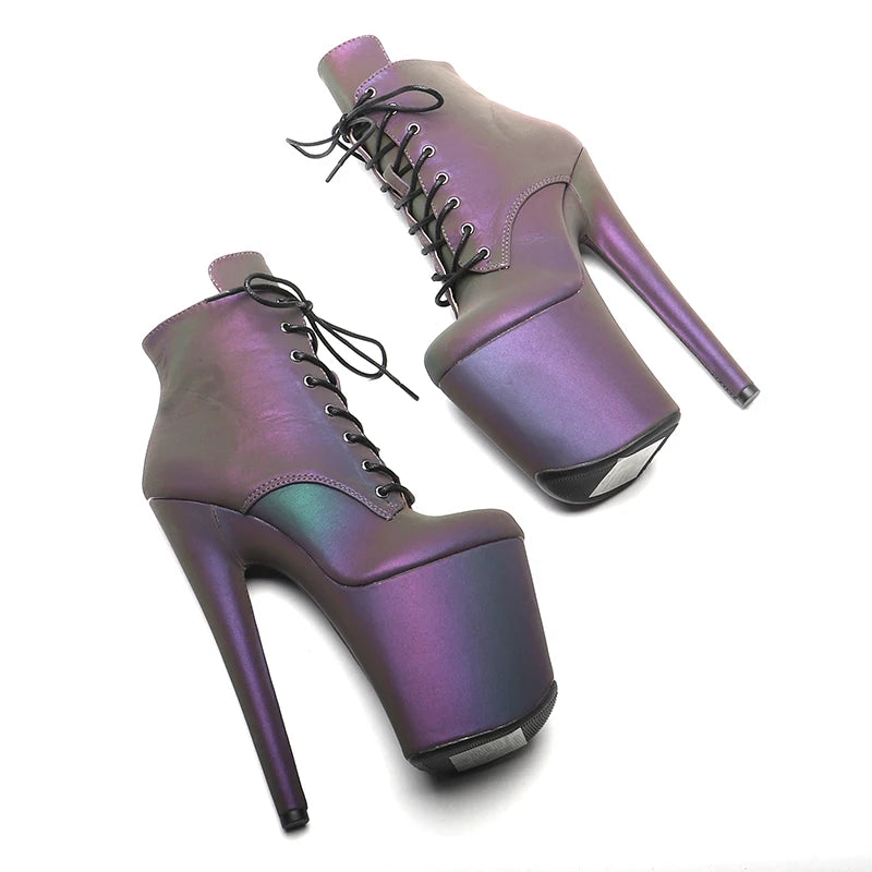 20CM/8inch Reflective material PU Platform Ankle Boots y Exotic pole dance shoes