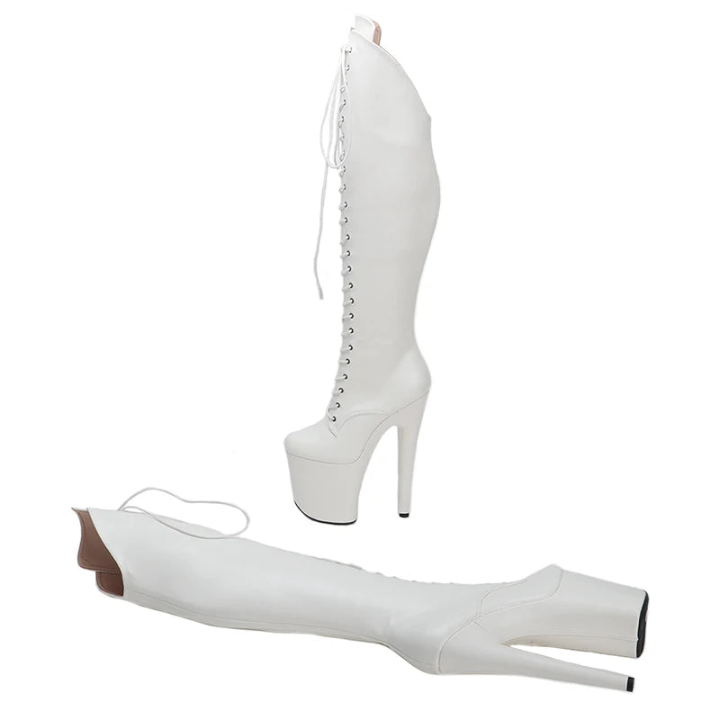 White PU UPPER 20CM/8Inch Women's Platform disco party High Heels Shoes Pole Dance boot