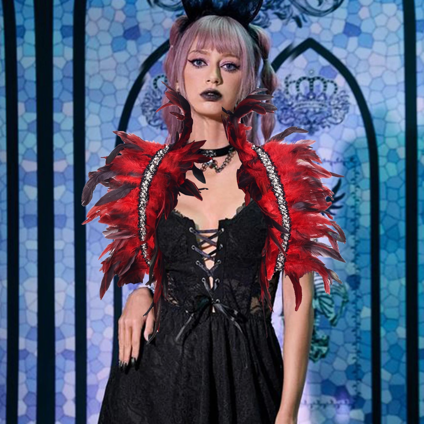 Shoulder Cape for Women Cloak Party Coat Feather Punk Gothic Coat Woman Prom Clothes Shawl Feather Cosplay Coats Jackets