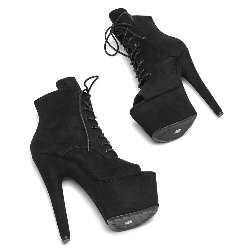 17CM/7Inch suede upper Women's Platform boots party High Heels Shoes Pole Dance shoes ankle boots 2B