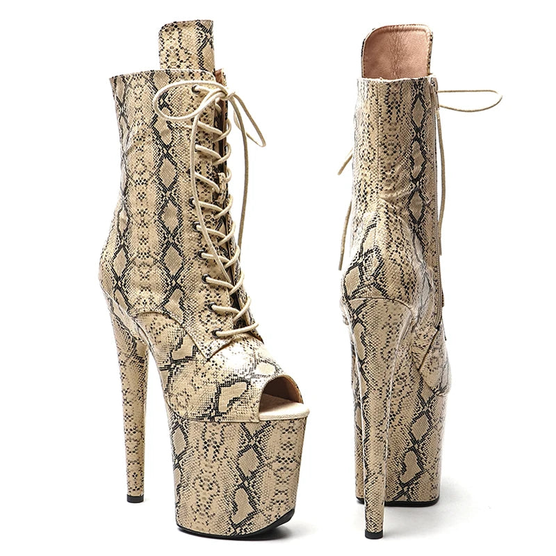20CM/8inches snakeskin upper High Heel platform Pole Dance boot