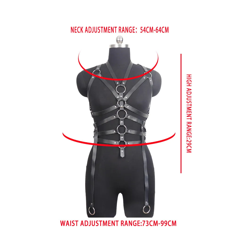 Full Body y PU Leather Harness Goth Body Harness Lingerie Rave Leather Rave Outfit Bondange Cage y Lingerie for Women Body