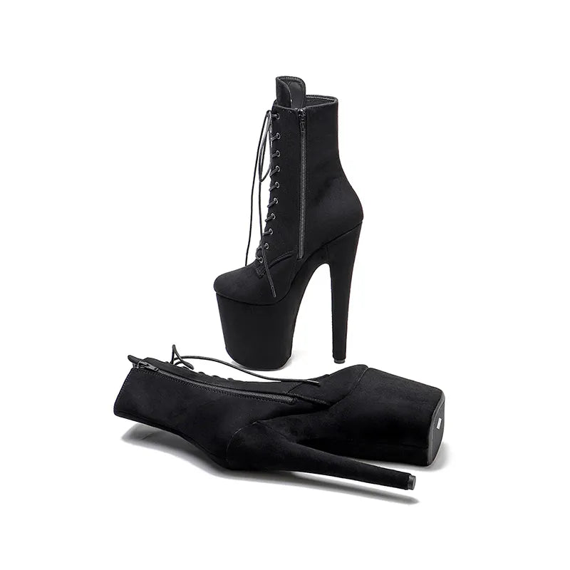 20CM/8Inch Ankle Boots Extreme High Heels Devious Shoe Heels y Exotic Pole Dance Booties Suede