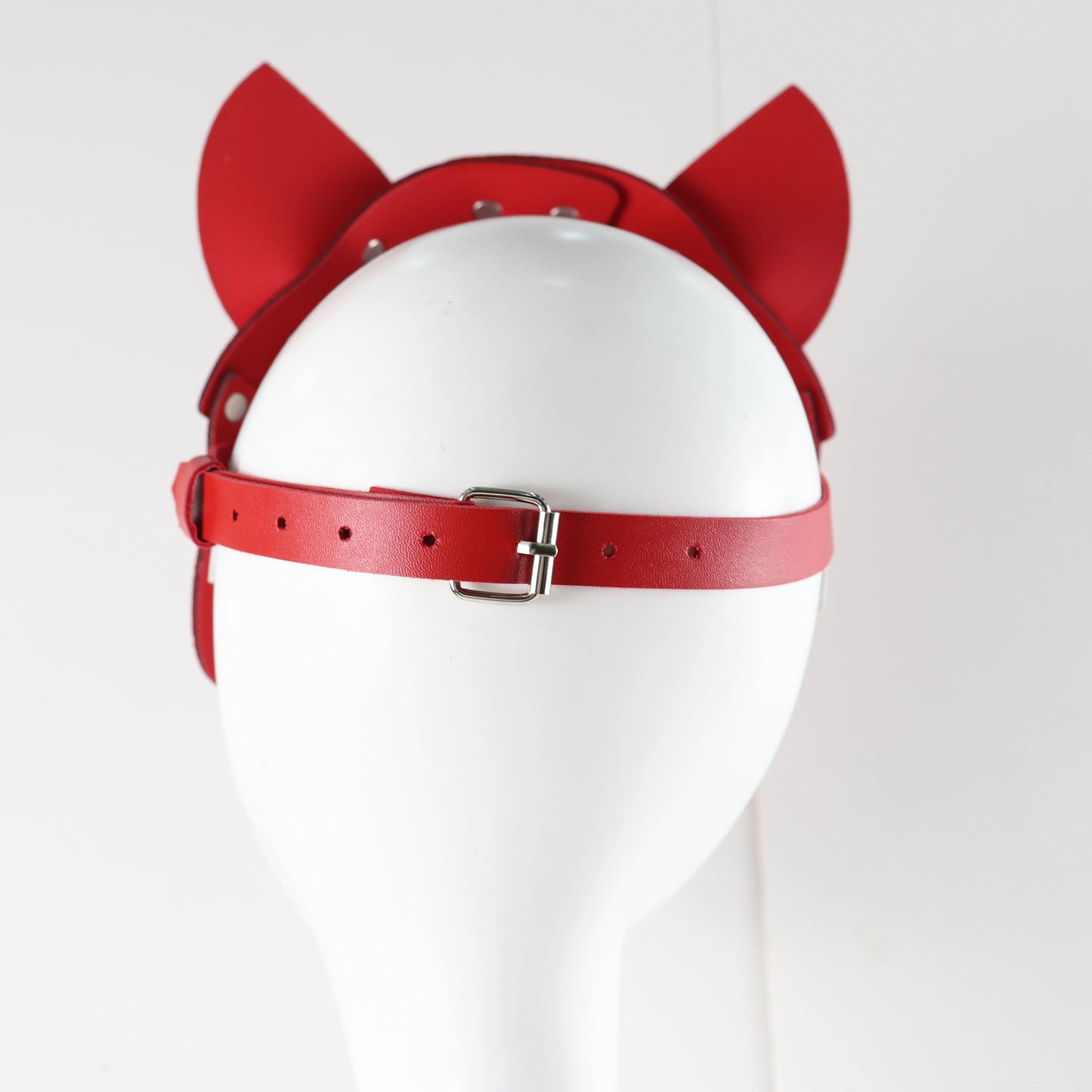 Women Red Mask Half Face Cosplay Leather Party Mask Chain Harness Necklace Masquerade Ball Punk Fancy Masks