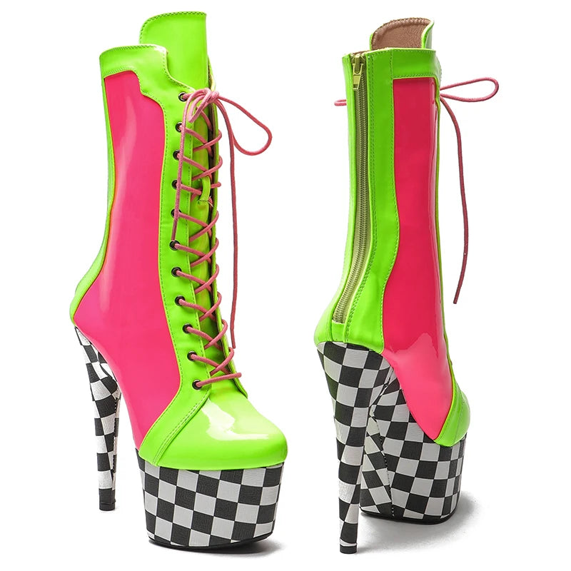 Patent with PU upper Mix color 17CM/7inches Pole dancing shoes High Heel platform Boots Pole Dance boot