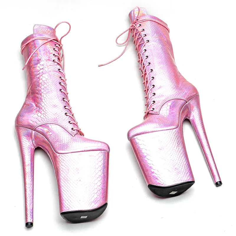 23CM/9inches Shiny Snake PU upper y boots High Heels Platform Pole Dance shoes