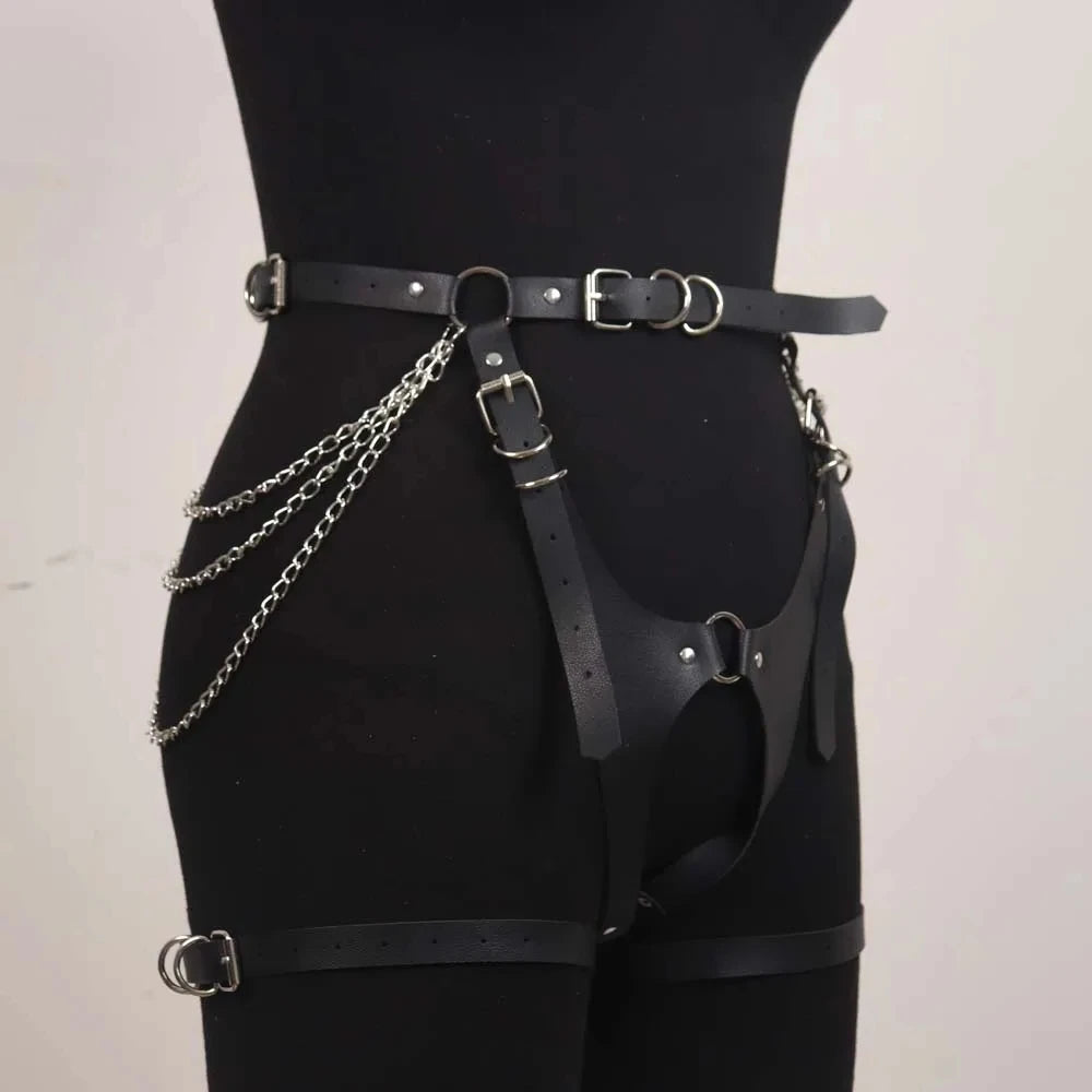 ock y Layered Body Chains Punk Leather Harness Strap Gothic Garter Belt Women Lingerie Accessories Rave