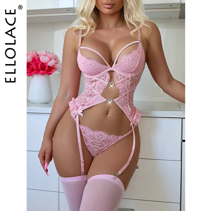 Ellolace Sexy Lingеrie Set Stocking Love 18 Fancy Women Underwear Pink Fantasy Clothing Hot g-String Onlyfans Kit