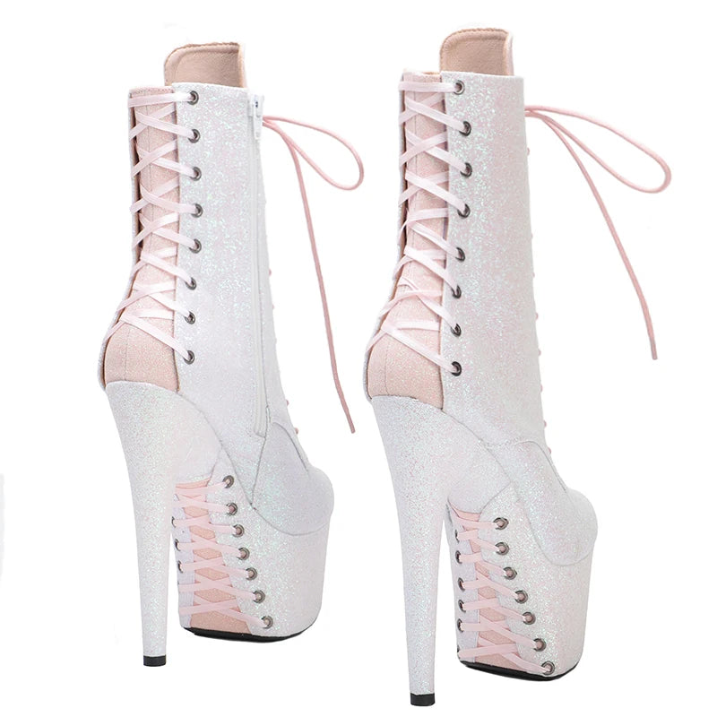 17CM/7Inches two colour glittering upper High Heel platform Boots Closed toe Pole Dance boot