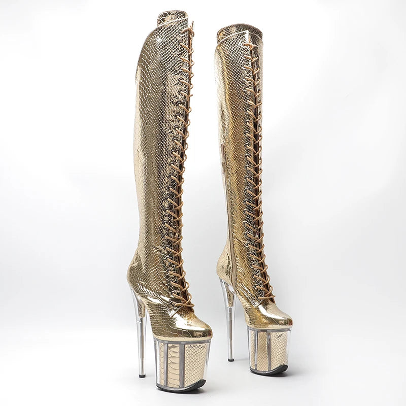 20CM/8inches women y Pole dancing shoes High Heel platform Boots closed toe knee high boots 5L