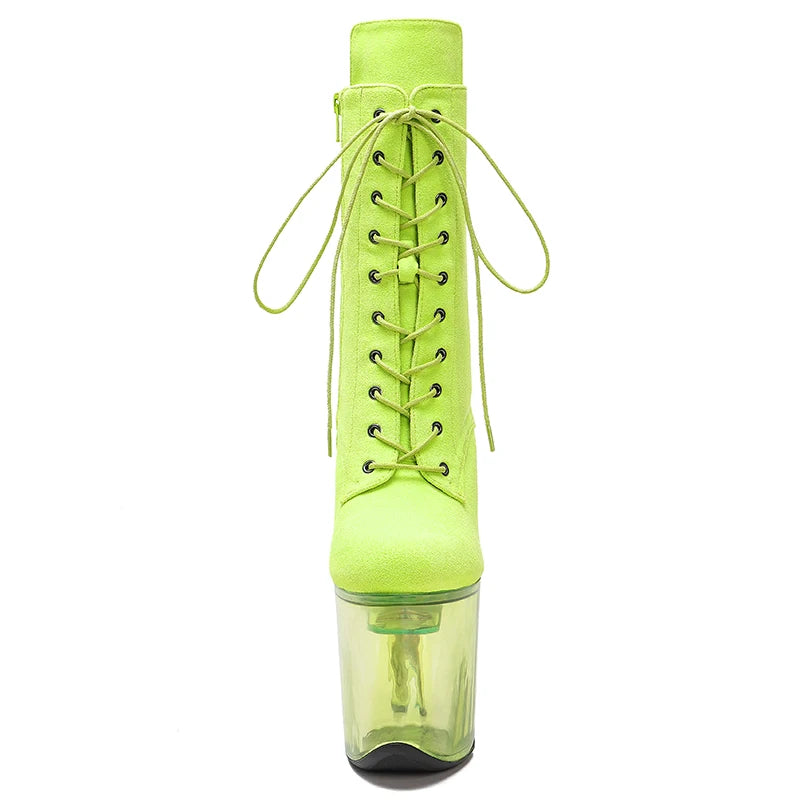 20CM/8Inch lady LED Light Up Shoes Glowing platform boots Catwalk Shoes Round Toe Heels Stripper Pole Dance boot 3L