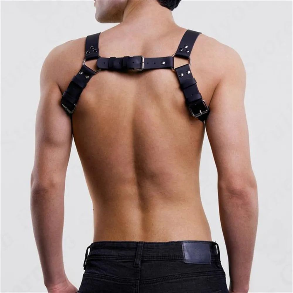 Faux Leather Chest Harness Men Adjustable ual Body Cage Harness Belts Rave Clothing for Adult