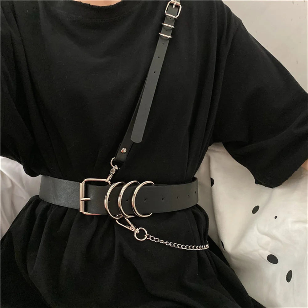 Gothic Handmade PU Leather Harness Belts Fashion Chain Leather Cage Vest Chest Sculpting Body Strap Waist Belt Cincher Harajuku