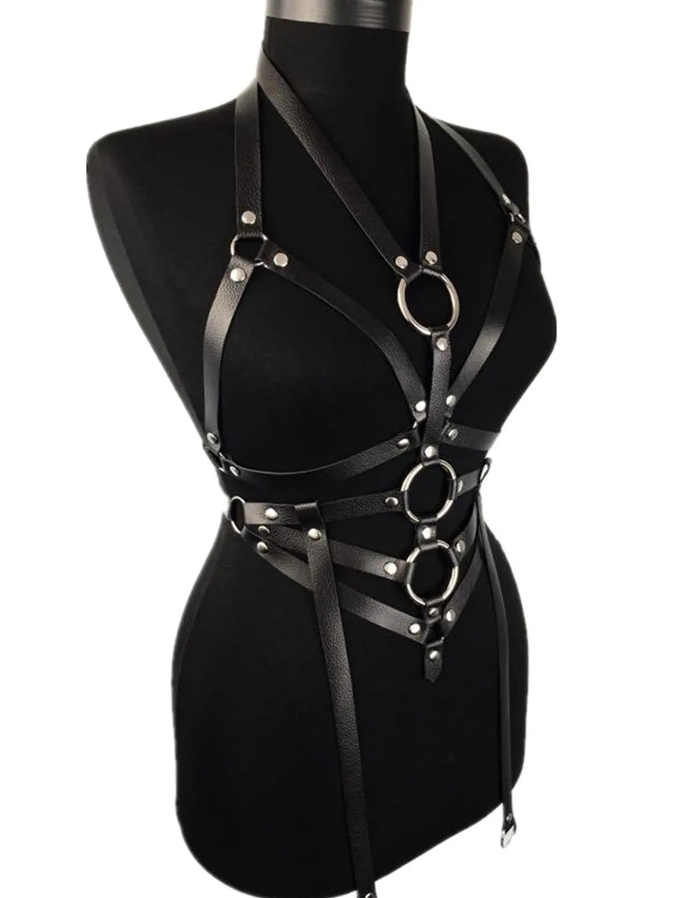 Full Body y PU Leather Harness Goth Body Harness Lingerie Rave Leather Rave Outfit Bondange Cage y Lingerie for Women Body