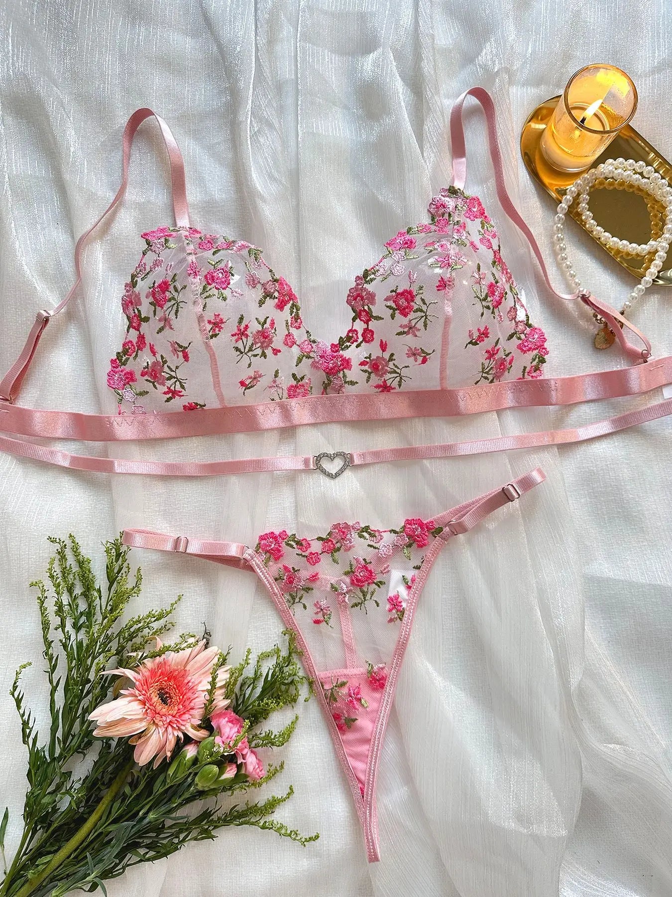Fairy Lingerie Floral Beautiful Underwear Transparent Heart Underwear Sensual Thongs Tulle Fancy French Outfit