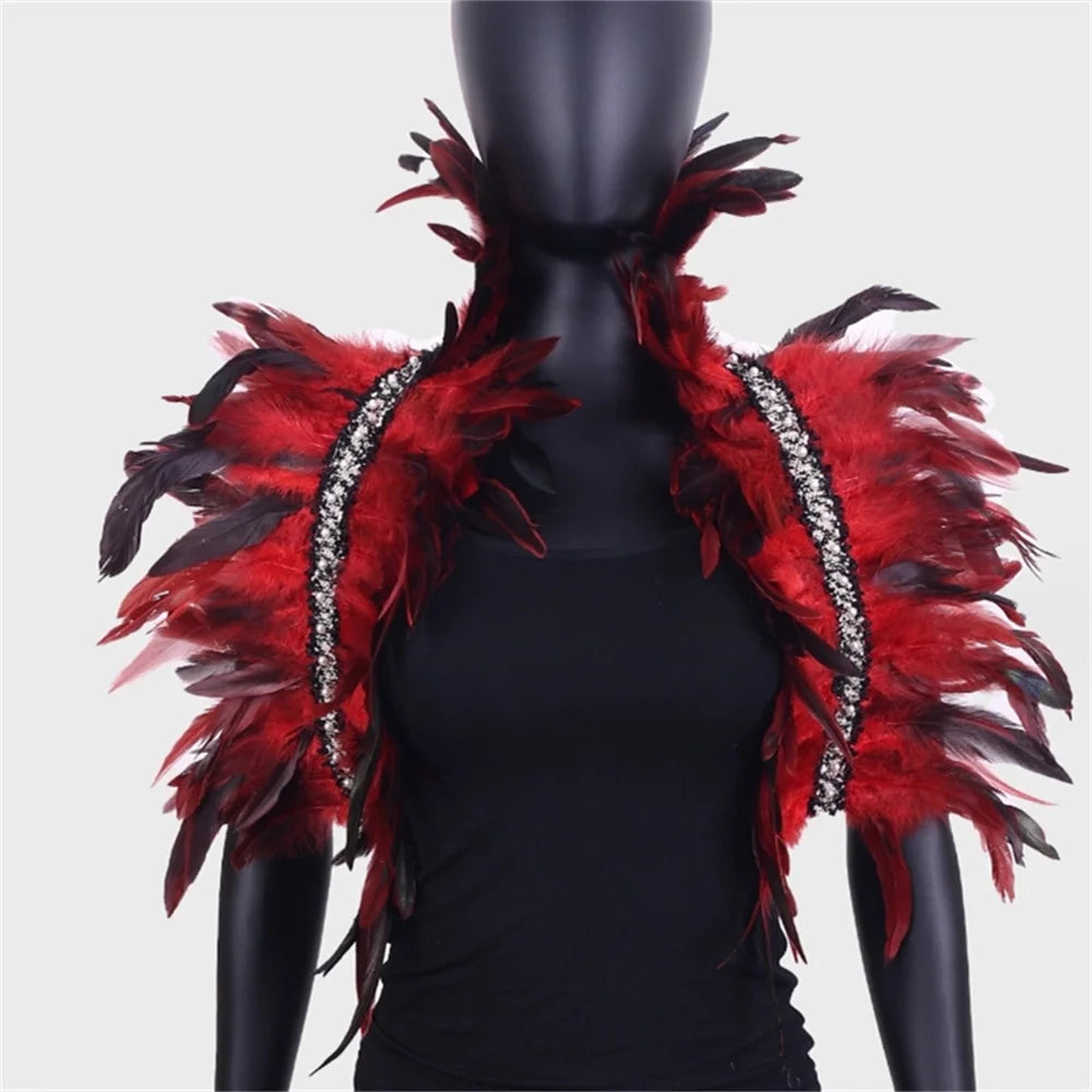Shoulder Cape for Women Cloak Party Coat Feather Punk Gothic Coat Woman Prom Clothes Shawl Feather Cosplay Coats Jackets