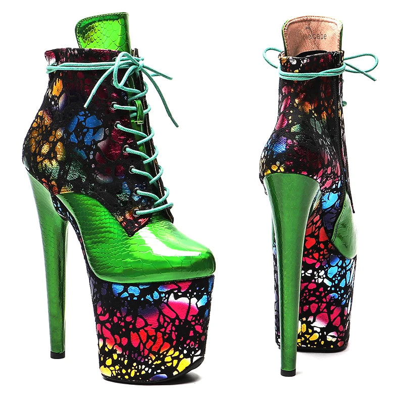 20CM/8inches holography Snake With Suede colorful Upper High Heel platform Pole Dance boot