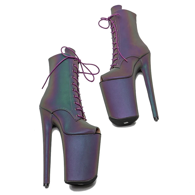 23CM/9inches Reflective material PU open toe Pole dance shoes High Heels Pole Dance boot