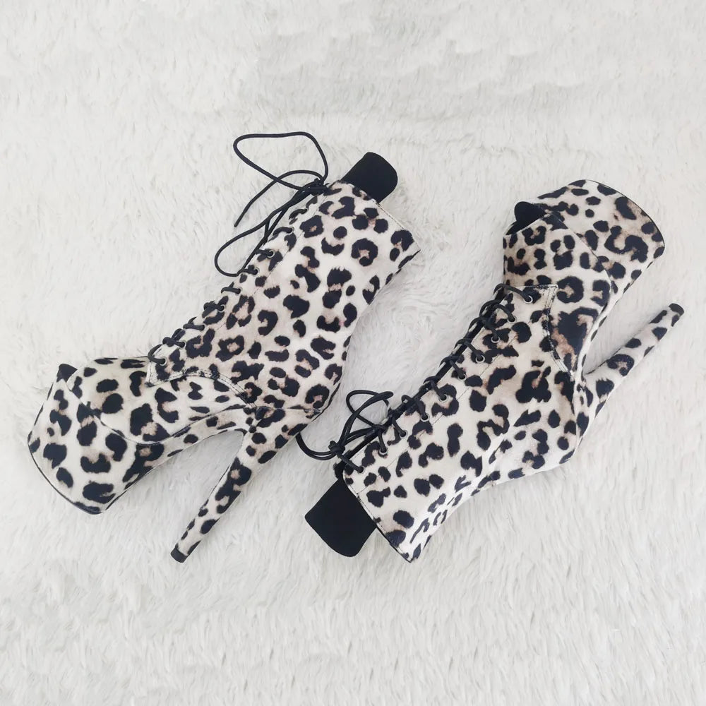 17CM/7Inches Leopardupper High Heel platform Boots Open toe Pole Dance boot