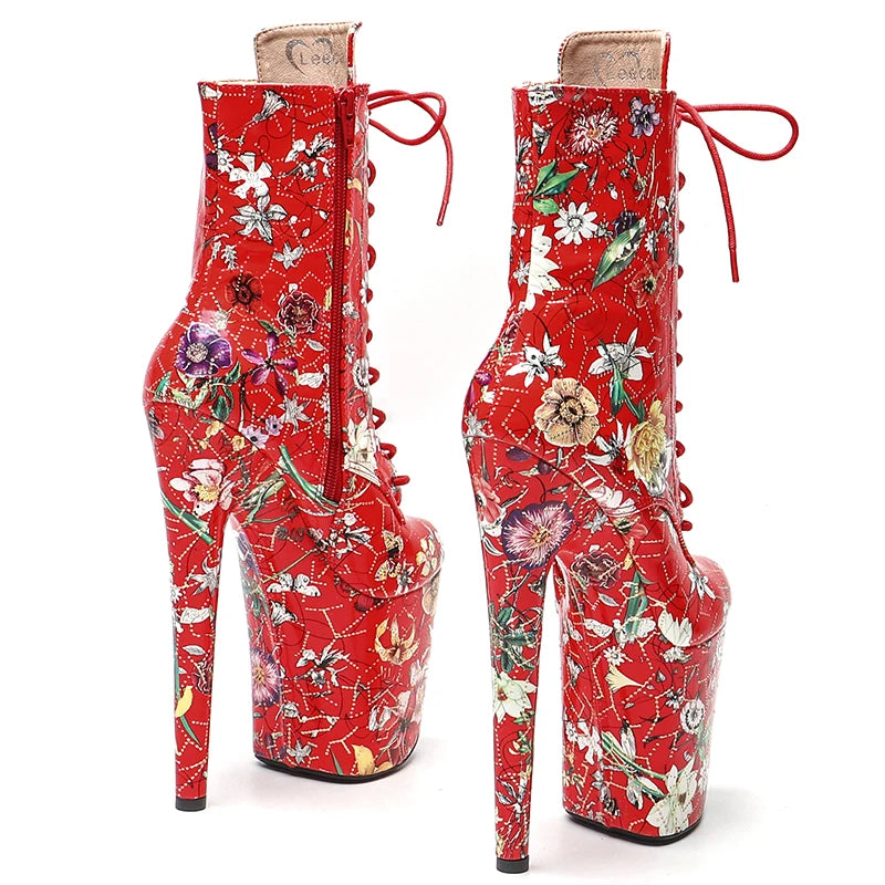 20CM/8inches flowers pattern PU Upper fashion High Heel platform Boots Pole Dance boots