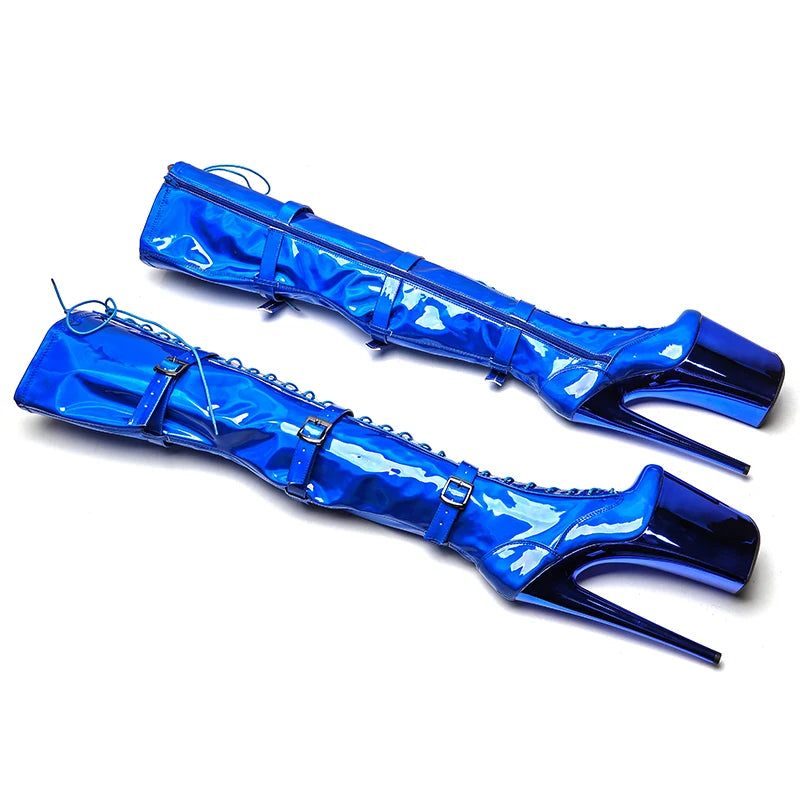23CM/9inches Shiny PU upper y boots Fashion trend electroplate High Heels Platform Pole Dance shoes