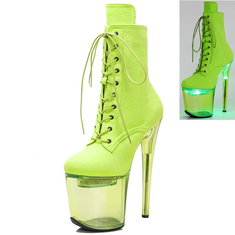 20CM/8Inch lady LED Light Up Shoes Glowing platform boots Catwalk Shoes Round Toe Heels Stripper Pole Dance boot 3L