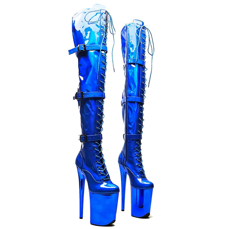 23CM/9inches Shiny PU upper y boots Fashion trend electroplate High Heels Platform Pole Dance shoes