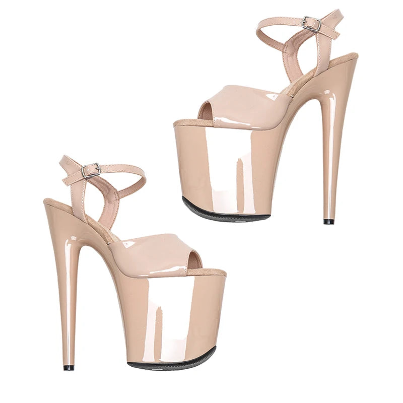 20cm/ 8inches lady shinny beige upper y high heel sandals pole dance shoes