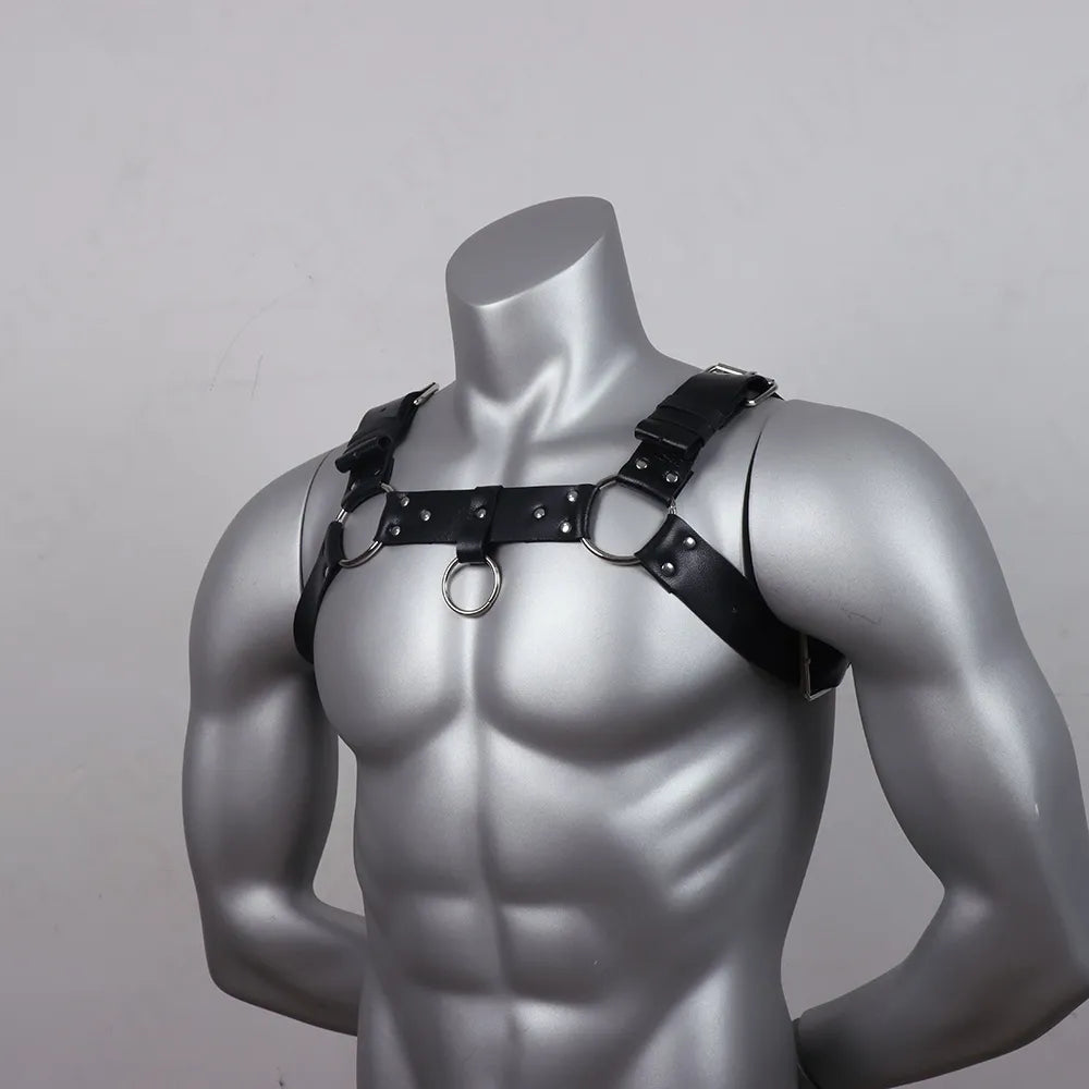 Faux Leather Chest Harness Men Adjustable ual Body Cage Harness Belts Rave Clothing for Adult