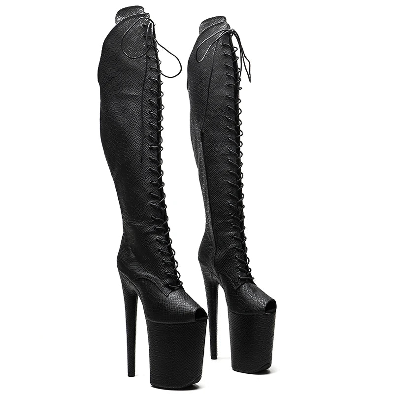 23CM/9inches Snake upper y boots Fashion trend Small open toe High Heels Platform Pole Dance shoes