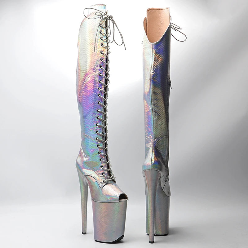23CM/9inches Shiny Snake PU open toe fashion lady High Heel platform Pole Dance boots