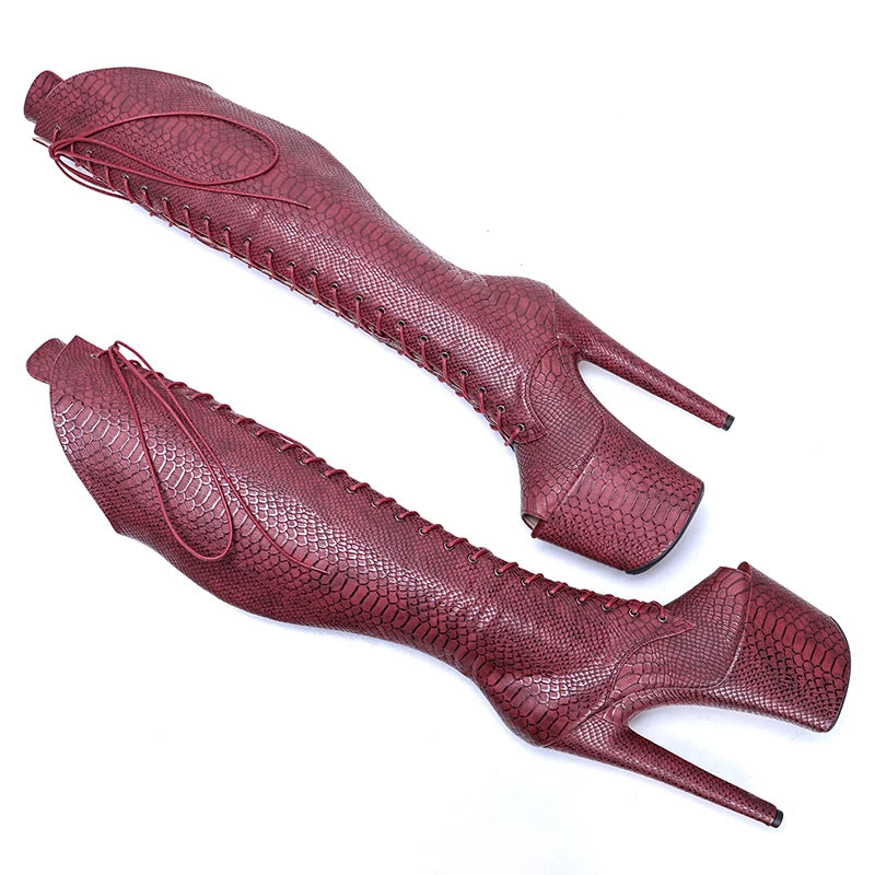20CM/8inches Snake Upper Open Toe young trend fashion boots High Heel platform Pole Dance boot