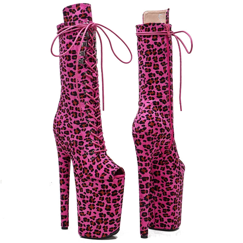 23CM/9inches Leopard Suede Open toe Pole dance shoes High Heels Pole Dance boot
