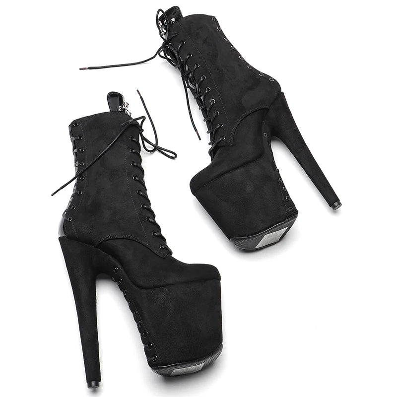 20CM/8inches Suede upper with patent PU Nightclub Stiletto Pumps High Heels Women's Party Shoes