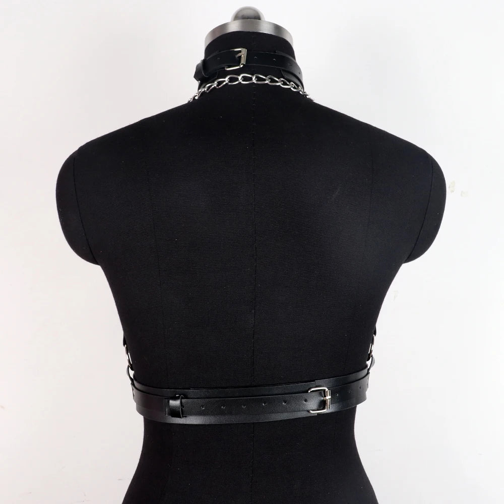 Goth Bra y Lingerie For Woman Leather Body Harness Belt Chest y Corset With Chain Festival Outfits Women