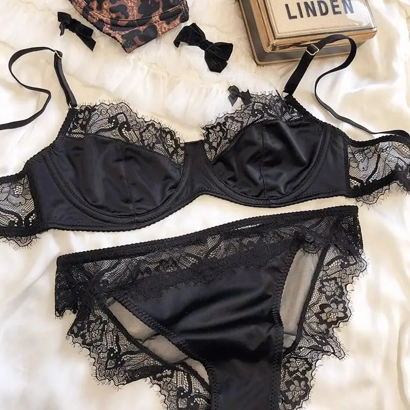 Ellolace Leopard Lingerie Sexy Sets Erotic Lace Underwear Silk Set Intimate Animal Print Mulberry Bra See-Through Panties Outfit