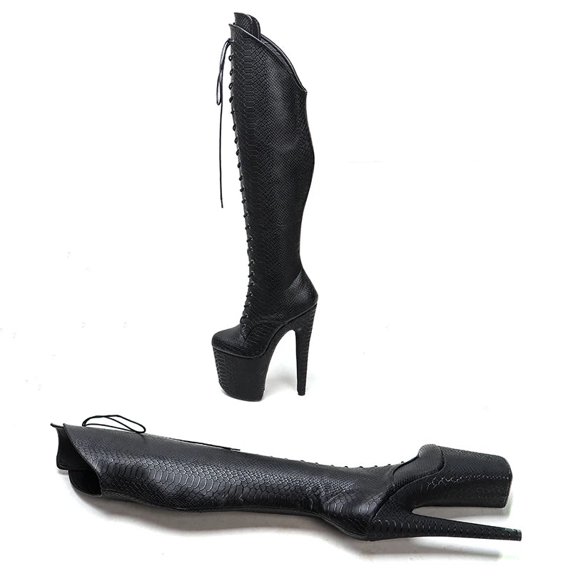 20CM/8inches new design super high heel platform boots model nightclub knee high boots 5B