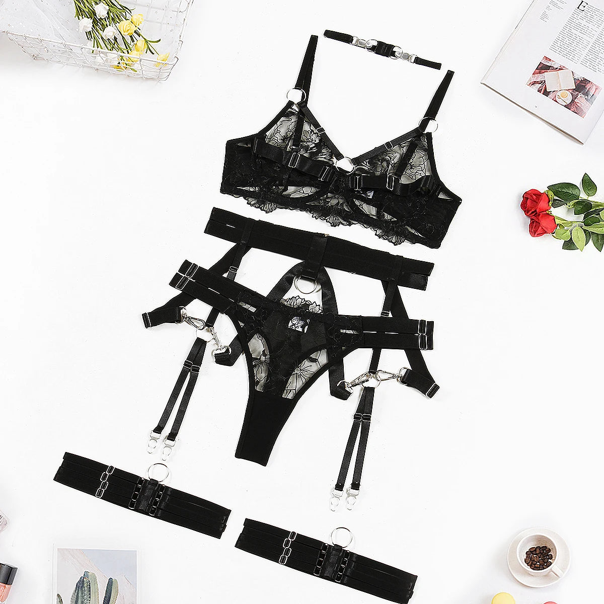 Fancy Lingerie Luxury Lace Fine Underwear Bra Kit Push Up Floral Intimate See Through Seamless Delicate Exotic Sets
