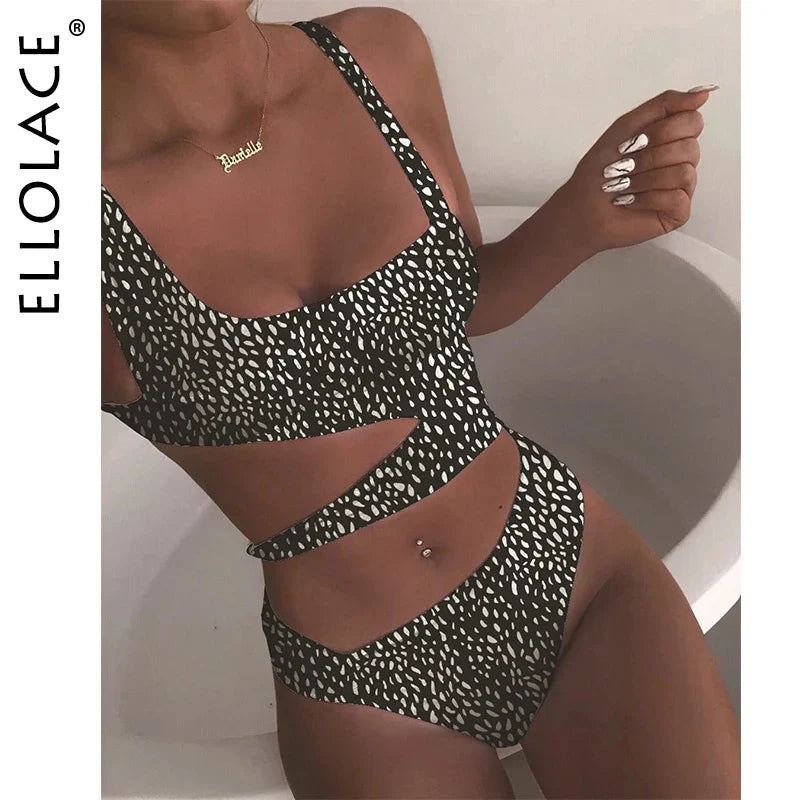 Ellolace Swimwear Hollow Out One-Piece Swimsuits Sexy Fitness Bodysuit Women Bath Suits Women's Swimwear 2021 Swimsuit