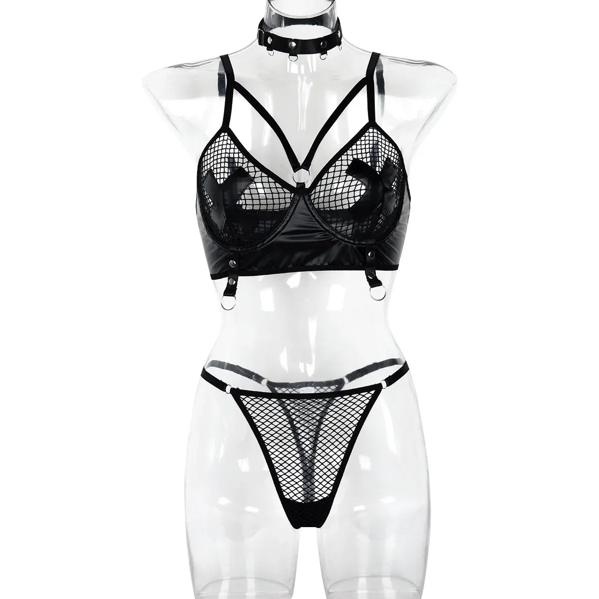 Ellolace Fishnet Lingerie For Sexual Woman Synthetic Porn Erotic Costume Transparent Underwear Tulle Bra Panties Fantasy Outfits