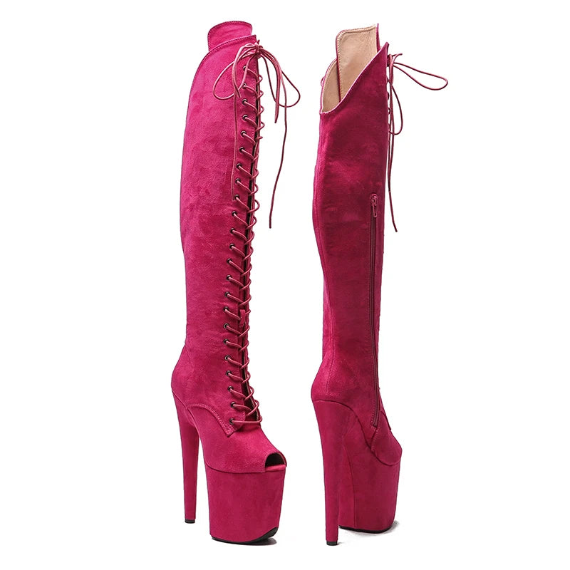 20CM/8inches suede upper lace-up fashion lady High Heel platform Pole Dance boots
